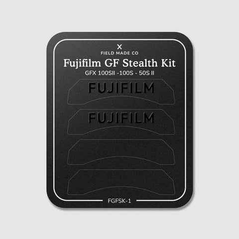 Kit discret pour Fujifilm GFX 100S II, 100S et 50S II : vinyles Logo discret et Noir mat sur la feuille de support Field Made Co