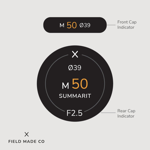 Leica M 50 mm F2.5 Summarit lens indicator label by Field Made Co