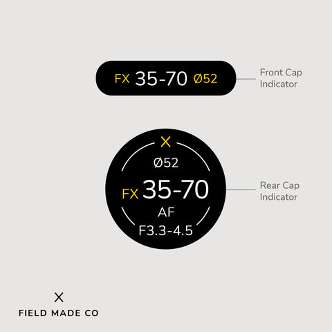 Indicateur d'objectif en vinyle pour les capuchons avant et arrière Nikon F