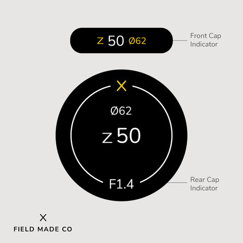 Indicateur d'objectif en vinyle pour les capuchons avant et arrière Nikon Z