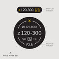 lens indicator label by Field Made Co for Nikon Z 120-300mm F2.8 TC S VR 