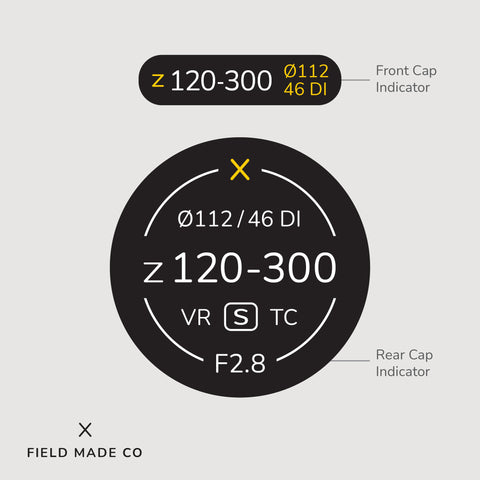 lens indicator label by Field Made Co for Nikon Z 120-300mm F2.8 TC S VR 