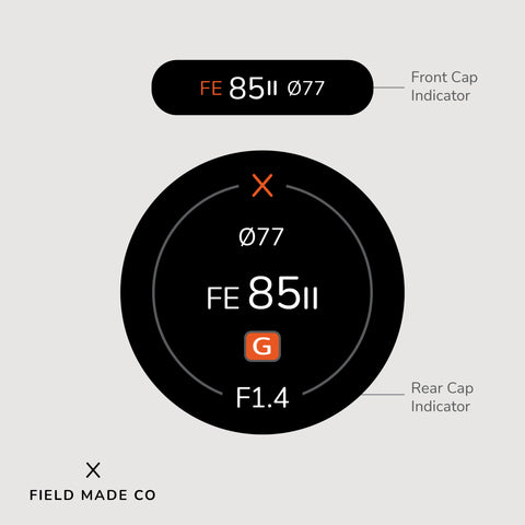 Indicateur d'objectif en vinyle pour les capuchons avant et arrière Sony FE