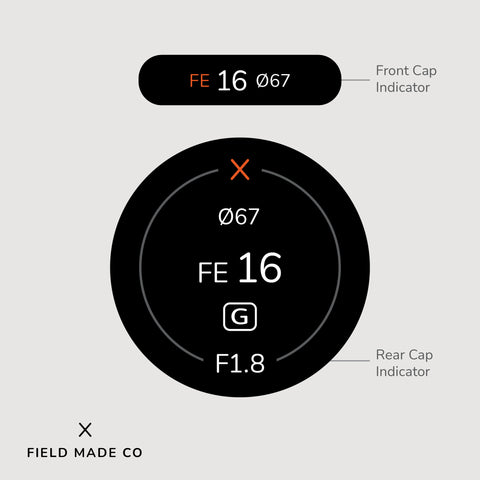 Indicateur d'objectif en vinyle pour les capuchons avant et arrière Sony FE