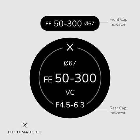 Indicateur d'objectif en vinyle pour les capuchons avant et arrière Tamron - Sony E