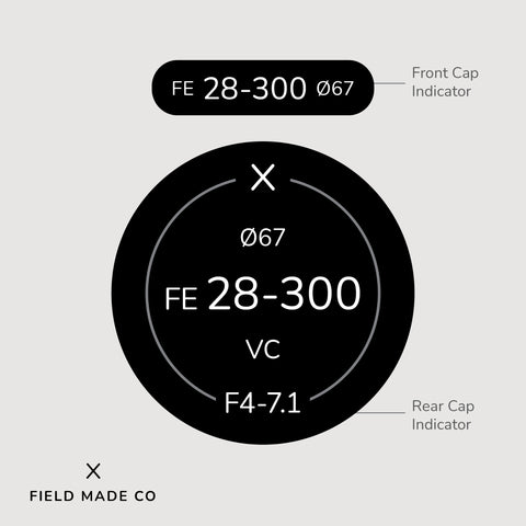 Indicateur d'objectif en vinyle pour les capuchons avant et arrière Tamron - Sony E